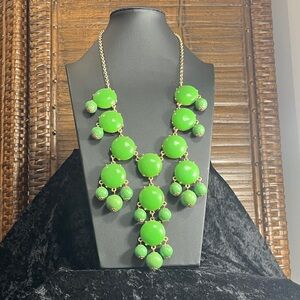 J Crew Bright Green Beaded Chandelier Statement Bib Necklace